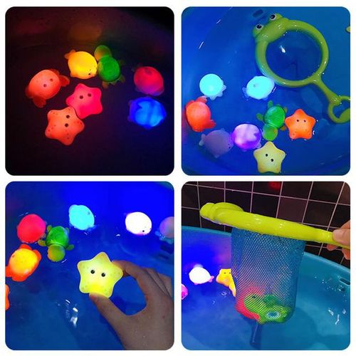 Baby Bath Toys Cute Luminous Floating Animals Swimming Water Play Fun Bathroom Bathtub Fishing Net Toy for Kids