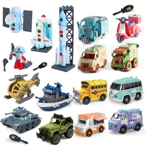 DIY Screw Toy Vehicle Take Apart Plane Bus Rocket Toys for Kids Boy Motorcycle Model Truck School Bus Educational STEM Toy