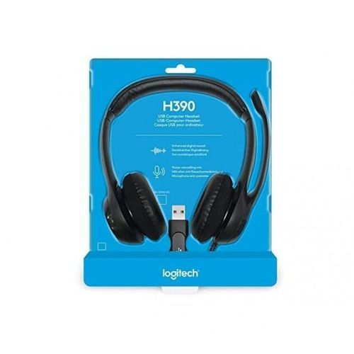 Logitech H390 Wired Headset with Noise-Cancelling Microphone, USB, In-Line Controls Black