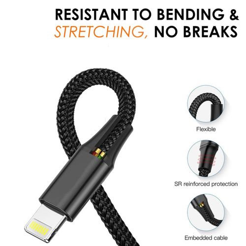 1.2 Meter 3 In 1 Multi Charger Cable Fast Charging Charger Cable With Lightning,Type C,Micro USb Port 3 In 1 Multi Charging Cable-Black