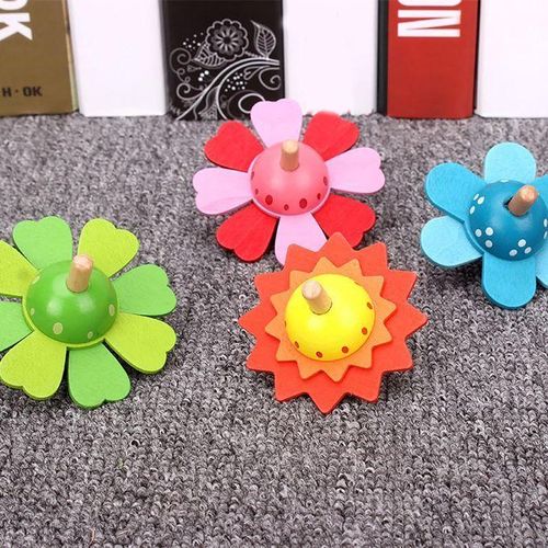 Wooden Colorful Flower Spinning Handmade Gyro Developing Kids Toy(Pink)