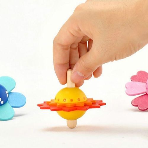 Wooden Colorful Flower Spinning Handmade Gyro Developing Kids Toy(Pink)