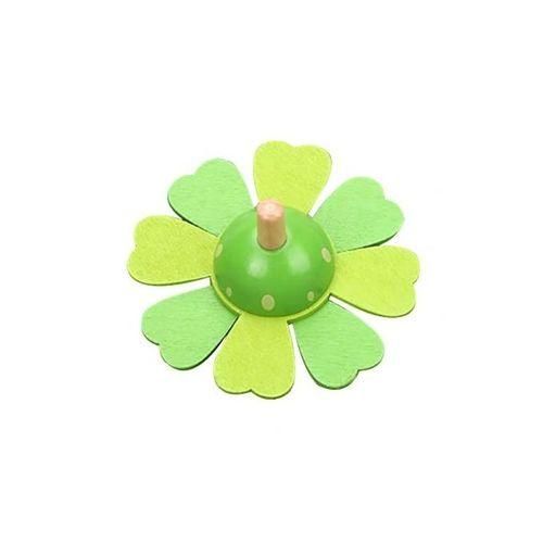 Wooden Colorful Flower Spinning Handmade Gyro Developing Kids Toy(Green)