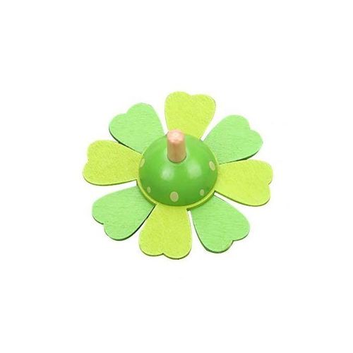 Wooden Colorful Flower Spinning Handmade Gyro Developing Kids Toy(Green)