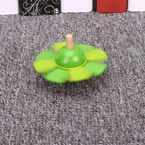 Wooden Colorful Flower Spinning Handmade Gyro Developing Kids Toy(Green)