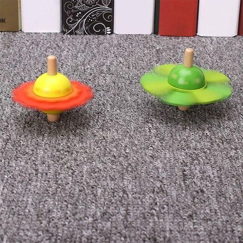 Wooden Colorful Flower Spinning Handmade Gyro Developing Kids Toy(Green)