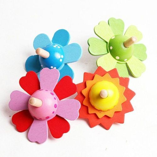 Wooden Colorful Flower Spinning Handmade Gyro Developing Kids Toy(Green)