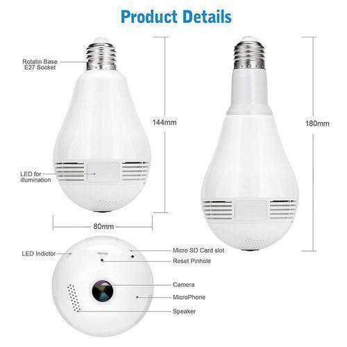 360 Degree Wireless IP Camera Bulb Light FishEye WiFi Camera Panoramic - White