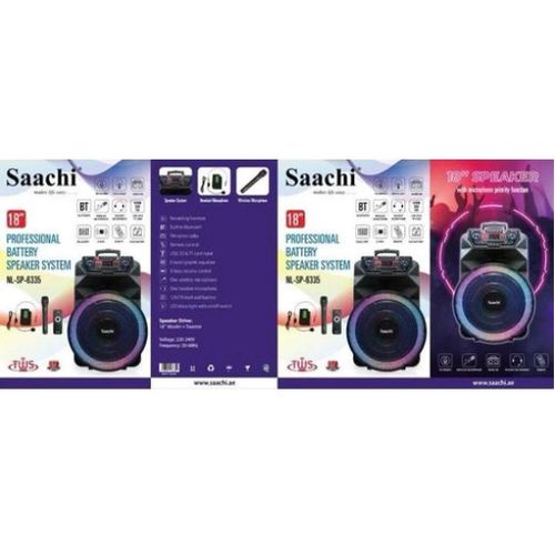 Saachi Professional Outdoor Trolly 18 Speaker Bluetooth/TWS/FM/LED Bundle With Wireless Mic-Black