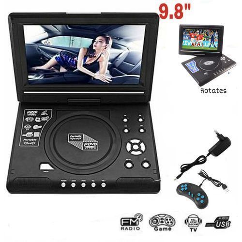 Portable 9.8" DVD Player with USB Port, FM Radio, Games & TV Player - Black