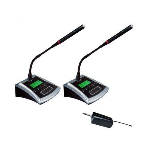 2 Piece Portable Dual Channel Conference Podium Wireless Microphone UHF Desktop Condenser Mic Set for School Church, Business Meeting- Black