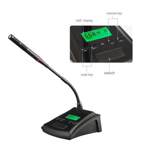 2 Piece Portable Dual Channel Conference Podium Wireless Microphone UHF Desktop Condenser Mic Set for School Church, Business Meeting- Black