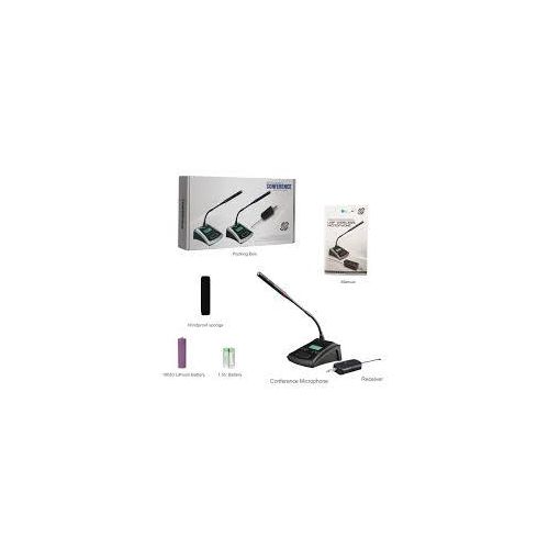 2 Piece Portable Dual Channel Conference Podium Wireless Microphone UHF Desktop Condenser Mic Set for School Church, Business Meeting- Black