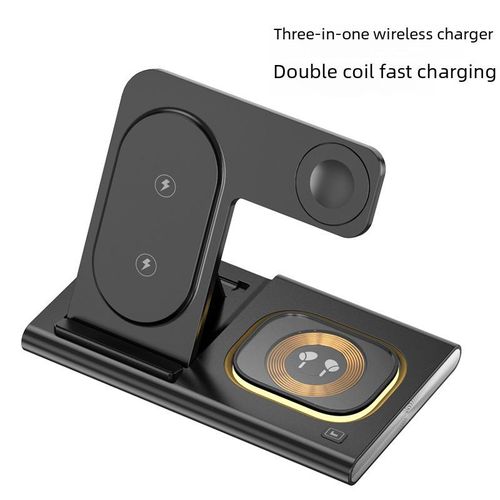 Wireless Charger 3 In 1, 15W Fast Charging Station For Apple Watch 9/8/Ultra 2/Ultra/SE/7/6/5/4/3/2, For AirPods 3/2/Pro/Pro 2, For IPhone 15/14/13 /Plus/Pro/Pro Max/12/11/X/Xr/XS/8 - Black