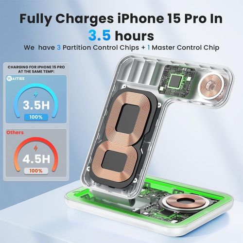 Wireless Charger 3 In 1, 15W Fast Charging Station For Apple Watch 9/8/Ultra 2/Ultra/SE/7/6/5/4/3/2, For AirPods 3/2/Pro/Pro 2, For IPhone 15/14/13 /Plus/Pro/Pro Max/12/11/X/Xr/XS/8 - Black
