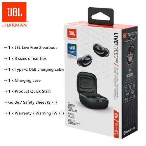 Original JBL Live Free 2 Tws True Wireless Bluetooth Earbuds Active Noise Cancelling Headset Waterproof Earphone with Mic