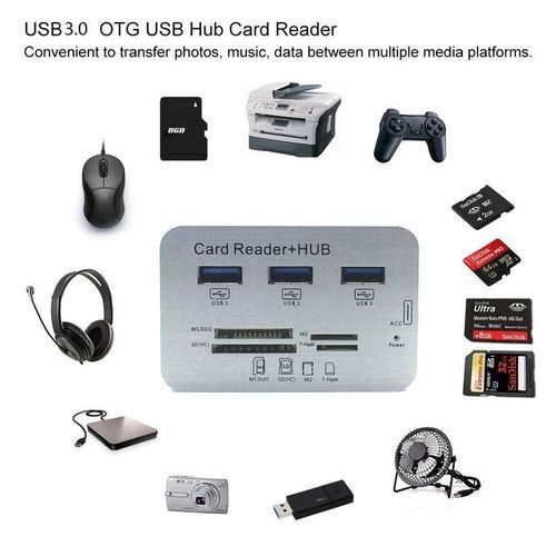 7 in 1 USB 3.1/3.0 Combo Card Reader Hub, Ultra Fast Speed - White
