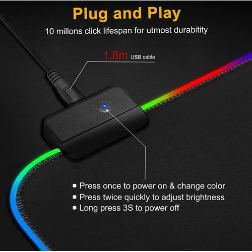 RGB Mouse Pad, LED Computer Keyboard Pad - 800x300x3mm - Black
