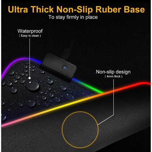 RGB Mouse Pad, LED Computer Keyboard Pad - 800x300x3mm - Black