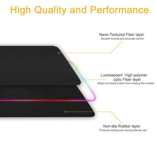 RGB Mouse Pad, LED Computer Keyboard Pad - 800x300x3mm - Black