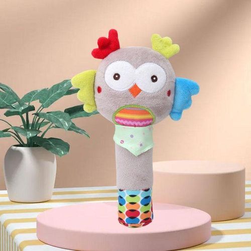 Animal Shape Hand Rattles Squeaker Sticks Handbells Plush Toddlers Owl