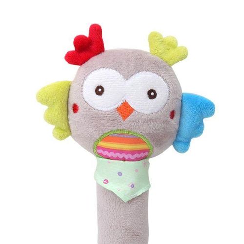 Animal Shape Hand Rattles Squeaker Sticks Handbells Plush Toddlers Owl