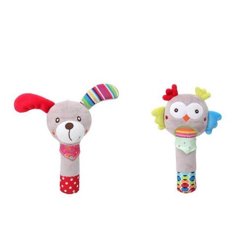 2pcs Animal Shape Hand Rattles Squeaker Sticks Handbells Toddlers