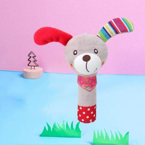 2pcs Animal Shape Hand Rattles Squeaker Sticks Handbells Toddlers