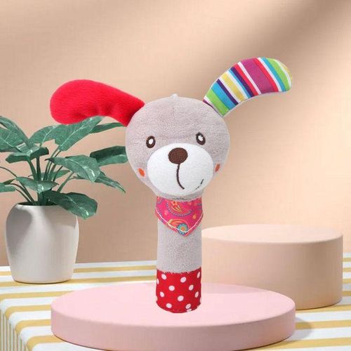 2pcs Animal Shape Hand Rattles Squeaker Sticks Handbells Toddlers