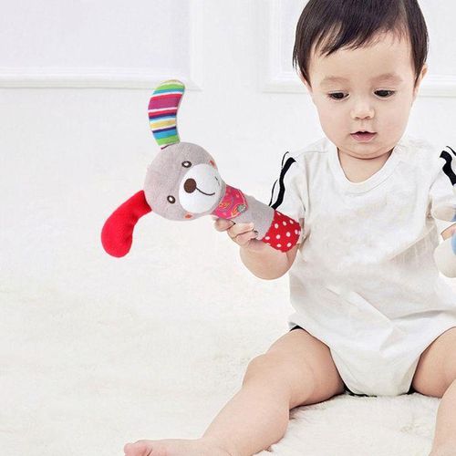 2pcs Animal Shape Hand Rattles Squeaker Sticks Handbells Toddlers