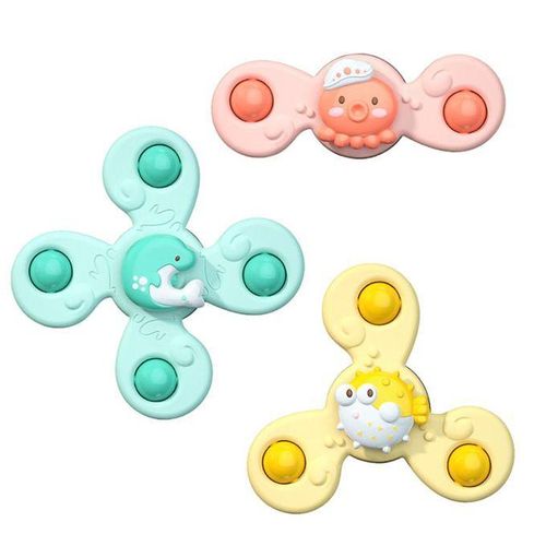 3 Piece Baby Bath Suction Cup Top Spin Spinning Top Toy Animals Kids