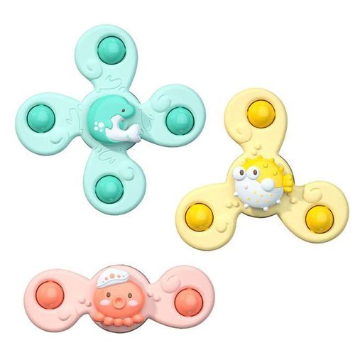 3 Piece Baby Bath Suction Cup Top Spin Spinning Top Toy Animals Kids