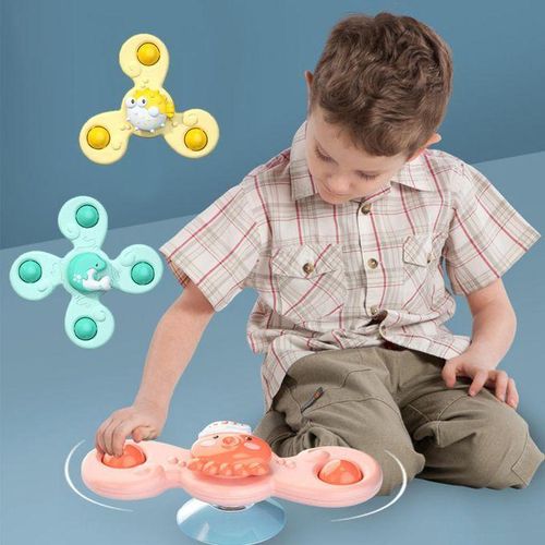3 Piece Baby Bath Suction Cup Top Spin Spinning Top Toy Animals Kids