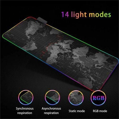 RGB Map Colorful LED Light Gaming Mouse Pad, Gaming Desk Pad