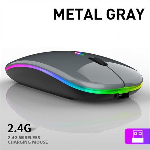 2.4G Wireless Charging Mouse Metal Gray Emit Seven Colors Of Light