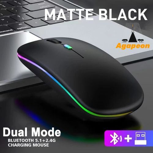 Agapeon Bluetooth + 2.4G Dual-mode Rechargeable Wireless LED Mouse - Black