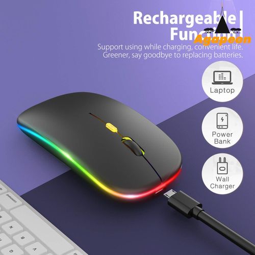 Agapeon Bluetooth + 2.4G Dual-mode Rechargeable Wireless LED Mouse - Black