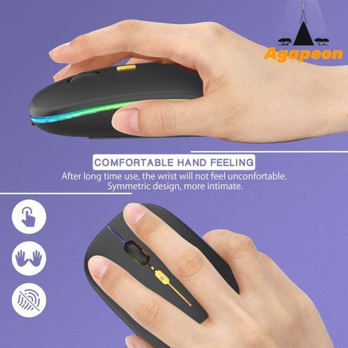 Agapeon Bluetooth + 2.4G Dual-mode Rechargeable Wireless LED Mouse - Black