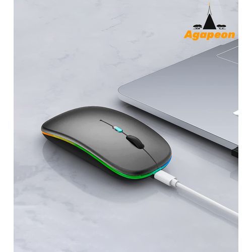 Agapeon Bluetooth + 2.4G Dual-mode Rechargeable Wireless LED Mouse - Grey