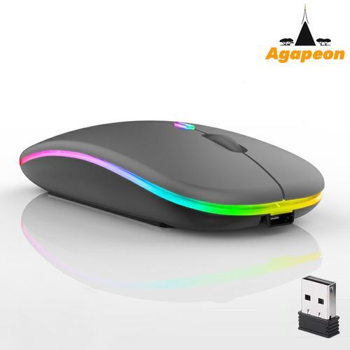Agapeon Bluetooth + 2.4G Dual-mode Rechargeable Wireless LED Mouse - Grey