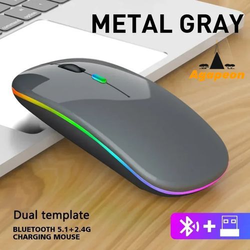 Agapeon Bluetooth + 2.4G Rechargeable Mouse Dual-mode Wireless LED - Grey