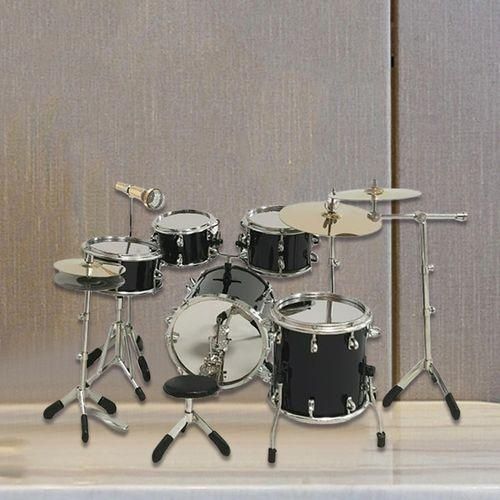 8Pcs Realistic Miniature Drum Set Dollhouse Ornament For Music Black