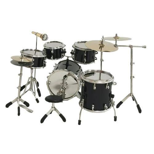 8Pcs Realistic Miniature Drum Set Dollhouse Ornament For Music Black