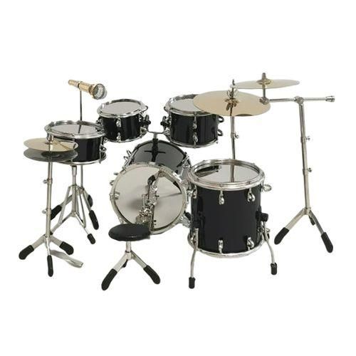 8Pcs Realistic Miniature Drum Set Dollhouse Ornament For Music Black