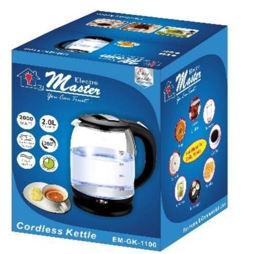Electro Master  2 Liter Electric Blue Led Glass Kettle Water Boiler Milk Pot- Multicolor