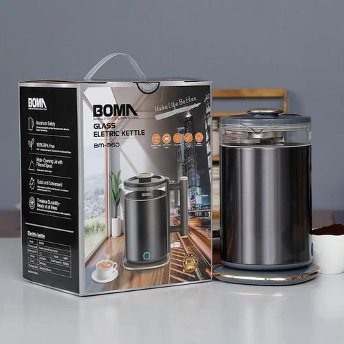 Boma 1.7 liter Retro Electric Kettle With Keep Warm Function, Stainless Steel & Glass Body, Double Wall Design, Hot Water Kettle With Auto Shut-Off And Boil Dry Protection Induction Drinking Water Boiling Pot- Black