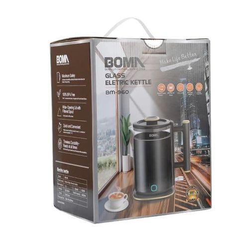 Boma 1.7 liter Retro Electric Kettle With Keep Warm Function, Stainless Steel & Glass Body, Double Wall Design, Hot Water Kettle With Auto Shut-Off And Boil Dry Protection Induction Drinking Water Boiling Pot- Black