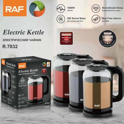 RAF 2 Litre Electric Glass Kettle Cordless with Blue LED Light, Borosilicate Glass, Auto Shut-Off and Boil-Dry Protection- Multicolor