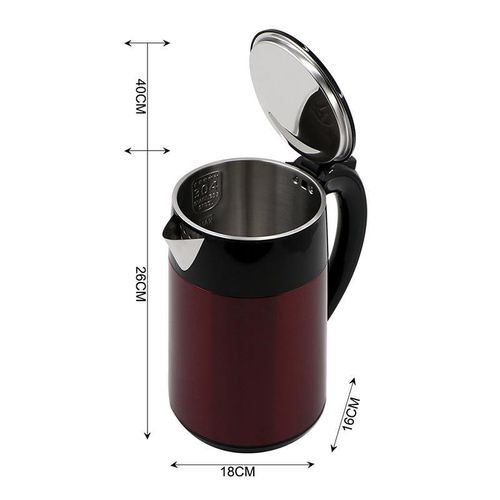 RAF 2L Electric Stainless Steel Cordless Kettle Double Layer Tea Kettle with Scaled Window Water Kettle And360 Degree Rotating Base- Maroon