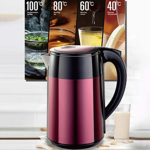 RAF 2L Electric Stainless Steel Cordless Kettle Double Layer Tea Kettle with Scaled Window Water Kettle And360 Degree Rotating Base- Maroon